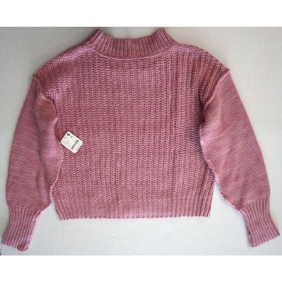 Free People OB1515484 Women's Sz M Pink Cable Knit Crewneck Pullover Sweater - Picture 2 of 8